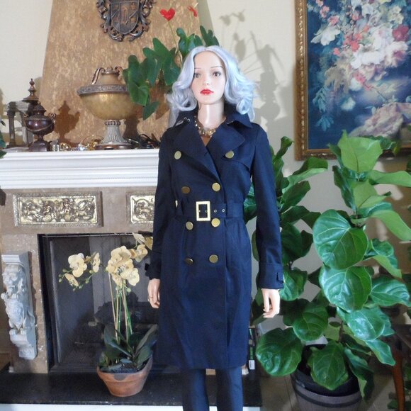 Tory Burch For Bergdorf Goodman Black Cotton Gabardine Belted Trench Coat Size 2